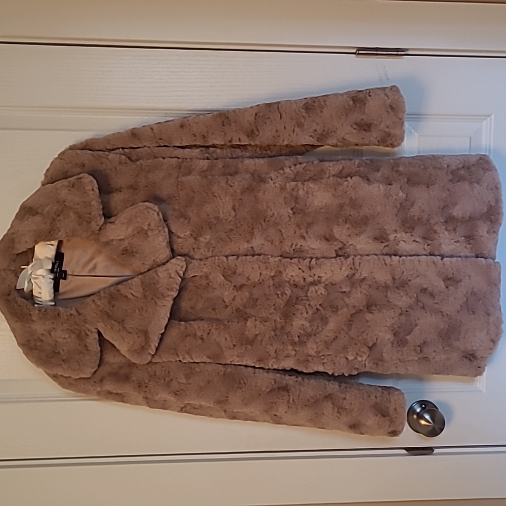 Kenneth Cole New York Faux Fur Notch Lapel Cozy Coat - Beige - S